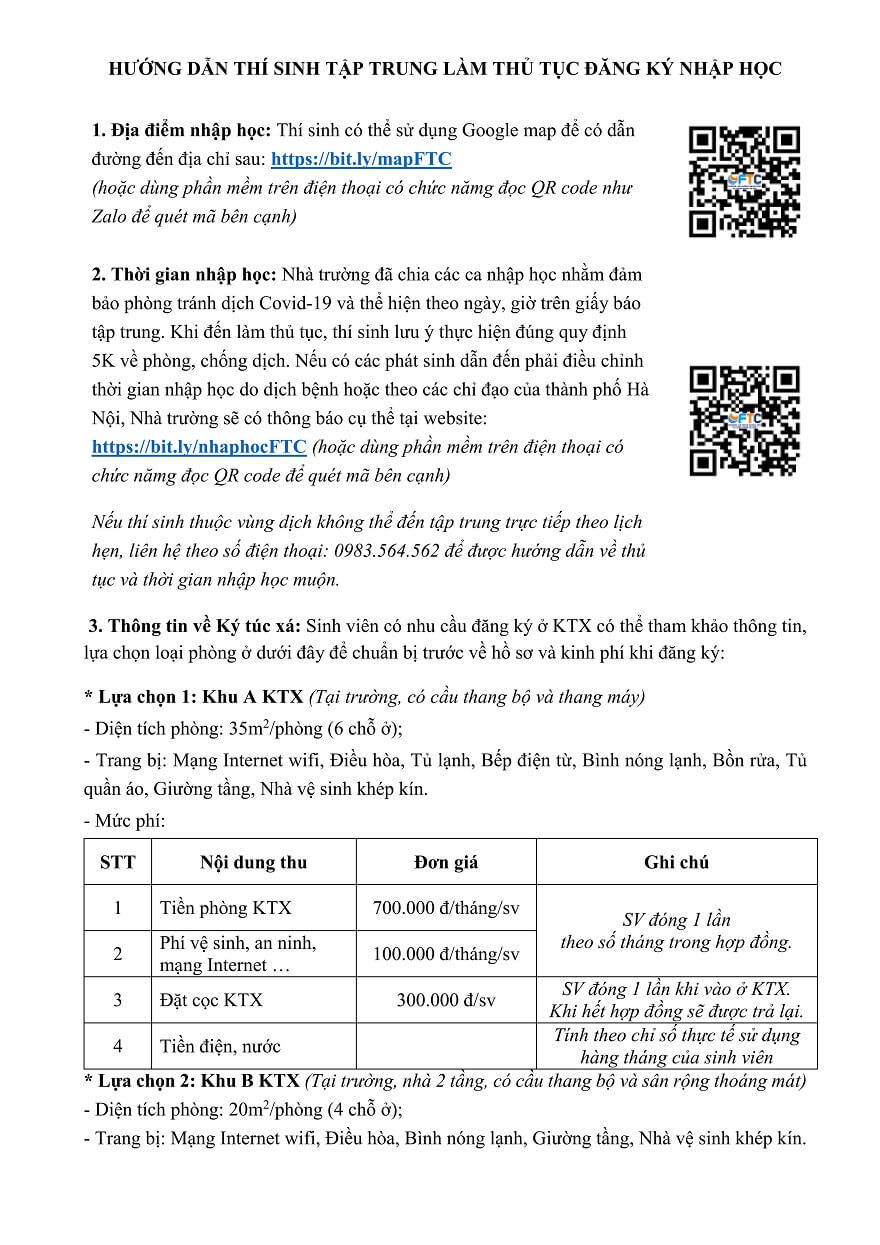 Thông tin ký túc xá khi nhập học tại FTC thông tin ký túc xá