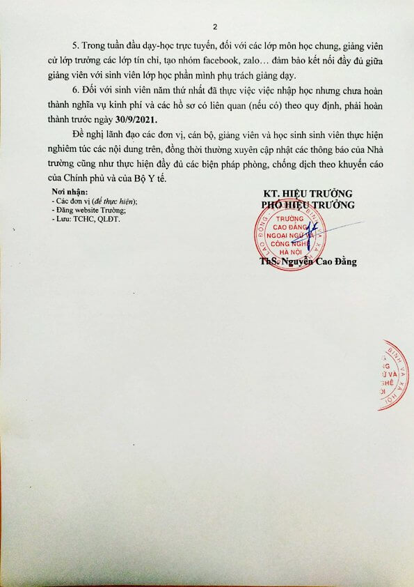 thông báo về việc dạy và học trực tuyến