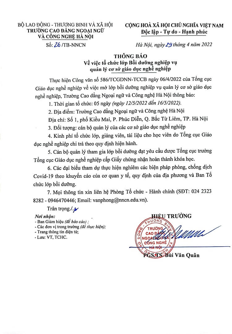 Bồi dưỡng nghiệp vụ quản lý cơ sở giáo dục nghề nghiệp